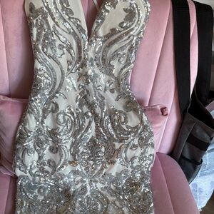 Windsor Silver Sequin Backless Dress